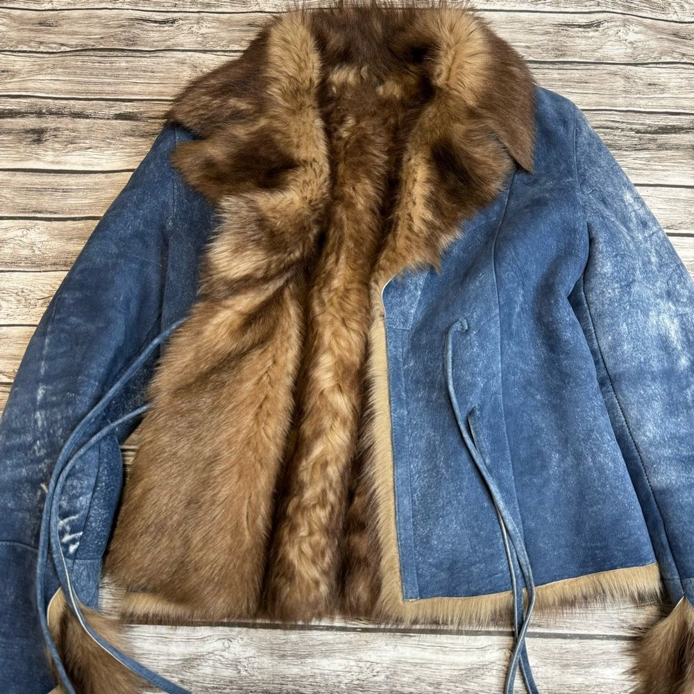 Gold East Spain Women’s Vintage Suede Leather Crop Coat Jacket Medium M - Picture 6 of 16